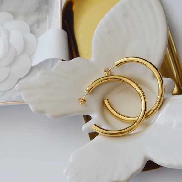 Insta Style Gold Plated Hollow Hoop Earrings - Picture 5 of 8